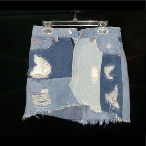 Distressed Denim Patchwork MINI Skirt